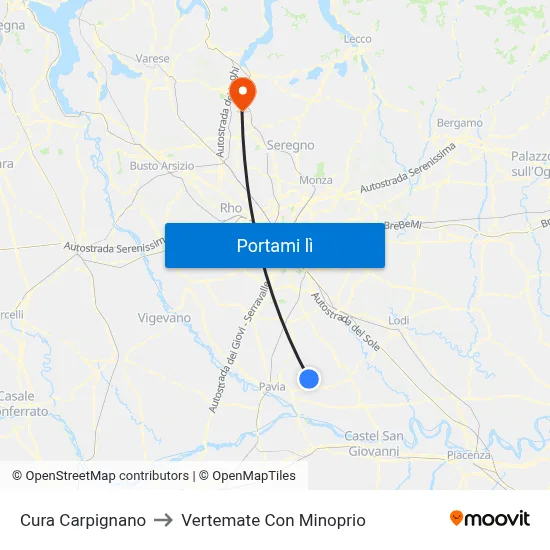 Cura Carpignano to Vertemate Con Minoprio map