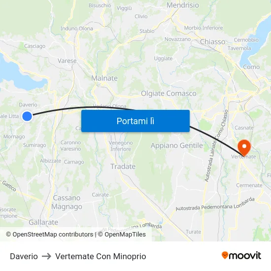 Daverio to Vertemate Con Minoprio map