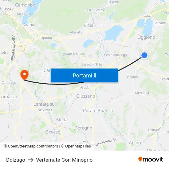 Dolzago to Vertemate Con Minoprio map