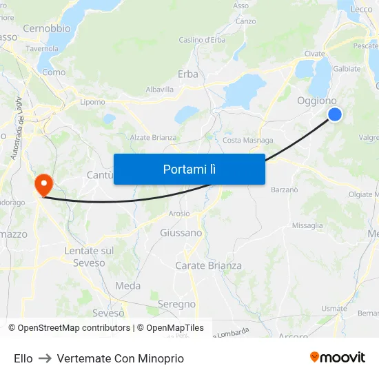 Ello to Vertemate Con Minoprio map