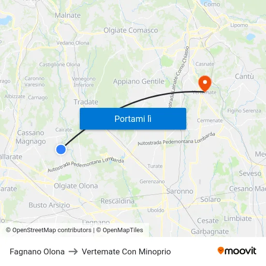 Fagnano Olona to Vertemate Con Minoprio map
