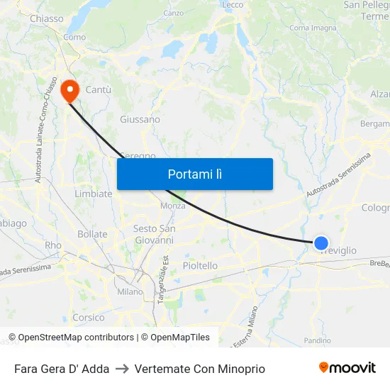 Fara Gera D' Adda to Vertemate Con Minoprio map