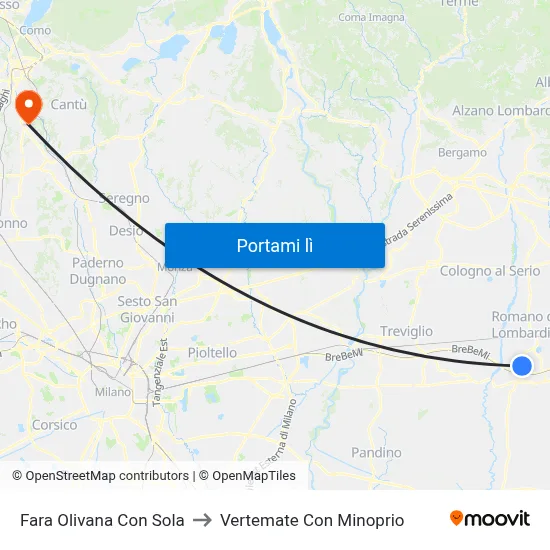 Fara Olivana Con Sola to Vertemate Con Minoprio map