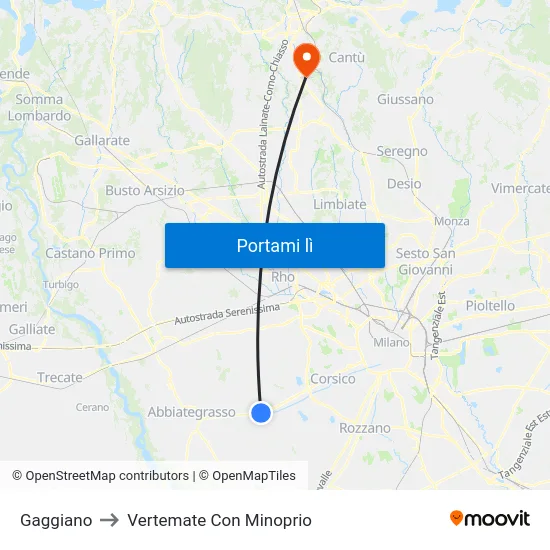 Gaggiano to Vertemate Con Minoprio map