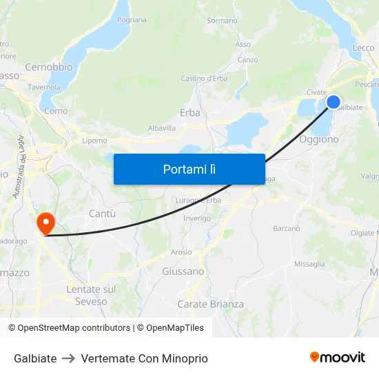 Galbiate to Vertemate Con Minoprio map
