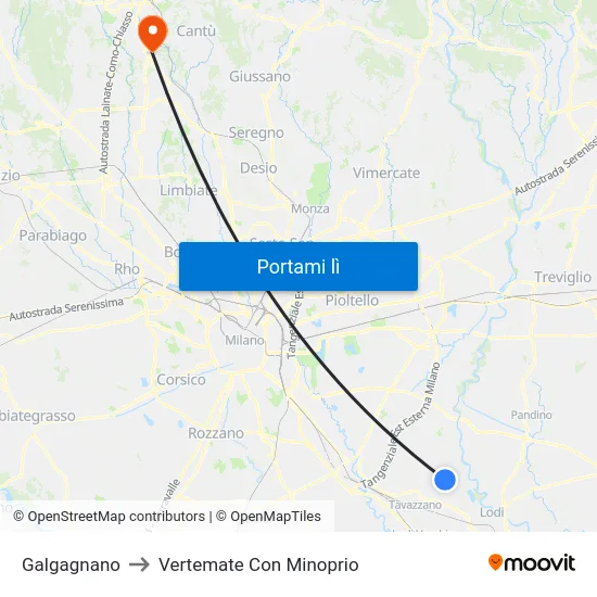 Galgagnano to Vertemate Con Minoprio map