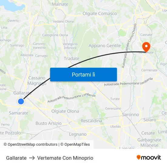 Gallarate to Vertemate Con Minoprio map