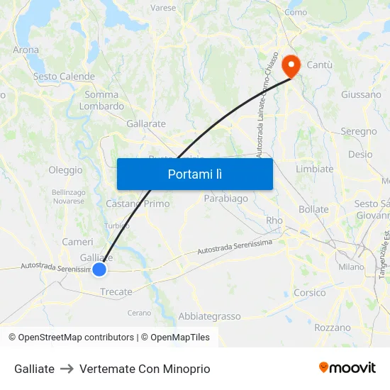 Galliate to Vertemate Con Minoprio map