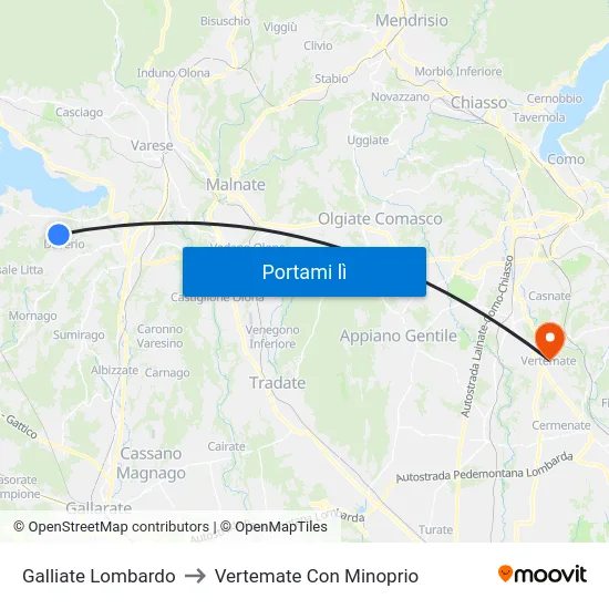 Galliate Lombardo to Vertemate Con Minoprio map