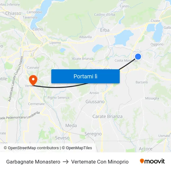 Garbagnate Monastero to Vertemate Con Minoprio map