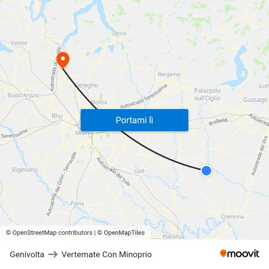 Genivolta to Vertemate Con Minoprio map