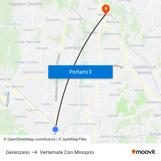 Gerenzano to Vertemate Con Minoprio map