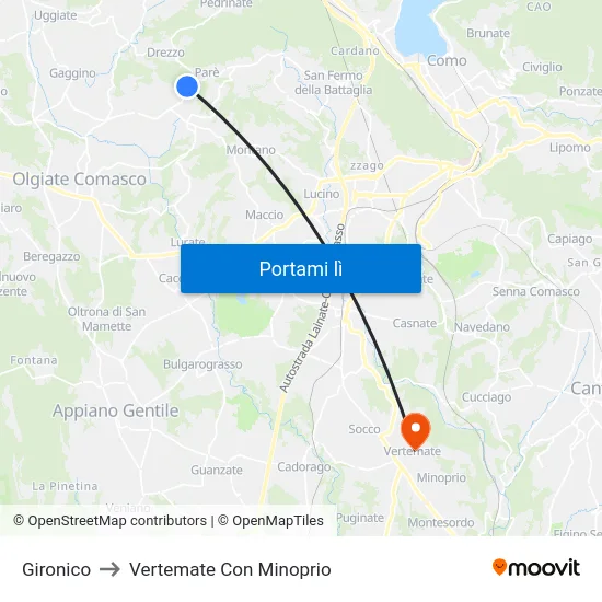 Gironico to Vertemate Con Minoprio map
