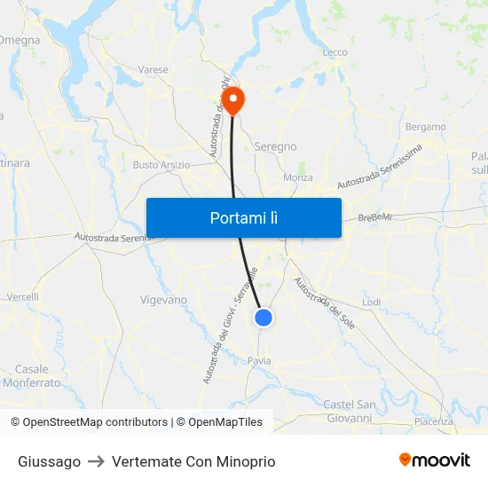 Giussago to Vertemate Con Minoprio map
