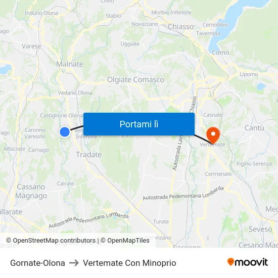 Gornate-Olona to Vertemate Con Minoprio map
