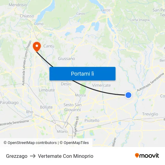 Grezzago to Vertemate Con Minoprio map