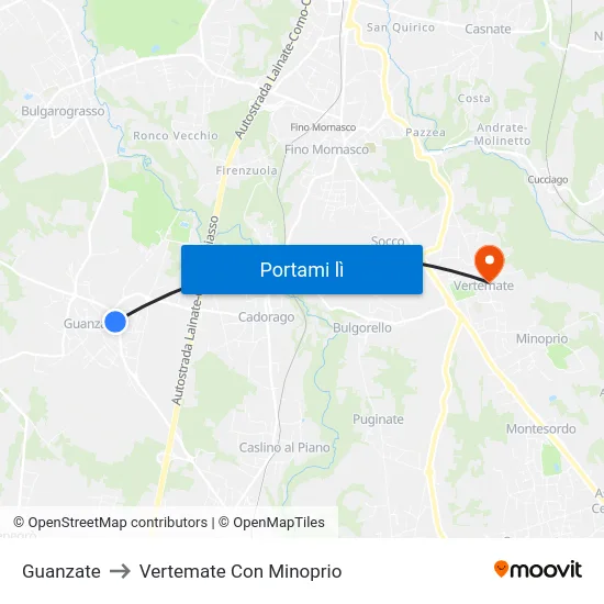 Guanzate to Vertemate Con Minoprio map