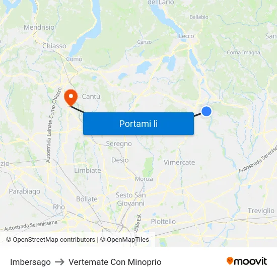 Imbersago to Vertemate Con Minoprio map