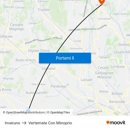Inveruno to Vertemate Con Minoprio map