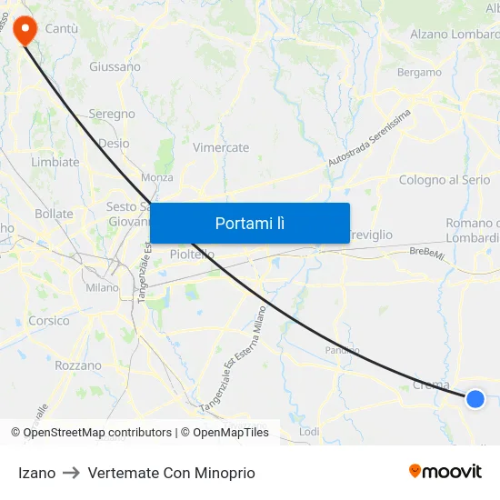 Izano to Vertemate Con Minoprio map