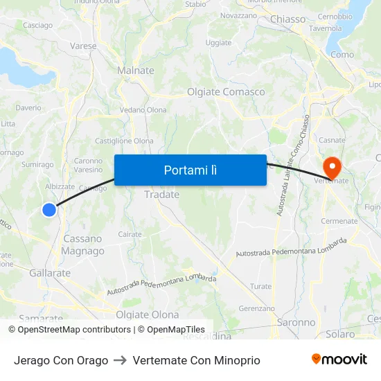 Jerago Con Orago to Vertemate Con Minoprio map