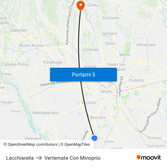 Lacchiarella to Vertemate Con Minoprio map