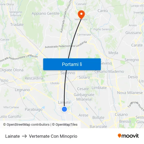Lainate to Vertemate Con Minoprio map