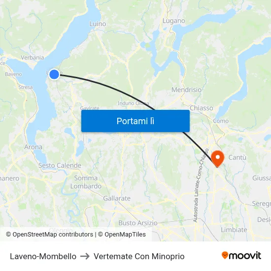 Laveno-Mombello to Vertemate Con Minoprio map
