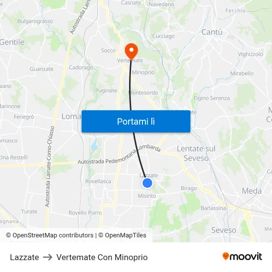 Lazzate to Vertemate Con Minoprio map