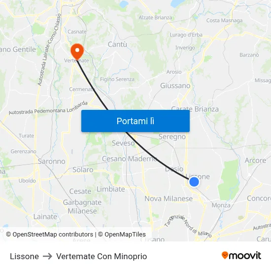Lissone to Vertemate Con Minoprio map