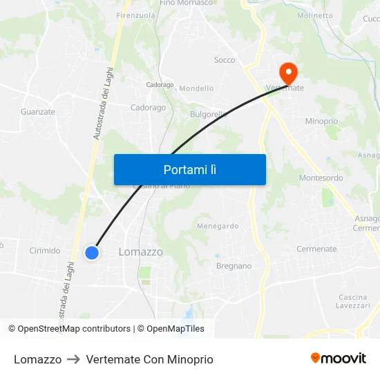 Lomazzo to Vertemate Con Minoprio map