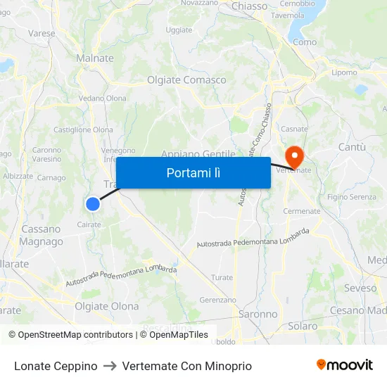 Lonate Ceppino to Vertemate Con Minoprio map