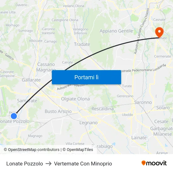 Lonate Pozzolo to Vertemate Con Minoprio map