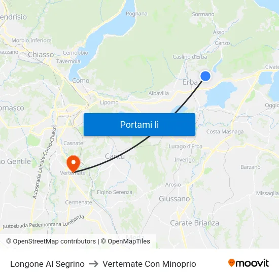 Longone Al Segrino to Vertemate Con Minoprio map