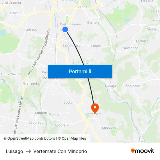 Luisago to Vertemate Con Minoprio map