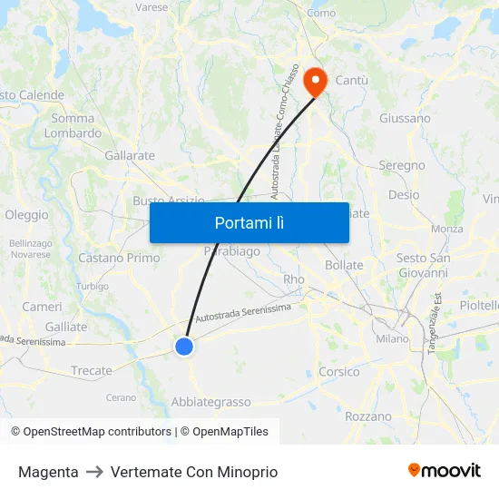 Magenta to Vertemate Con Minoprio map