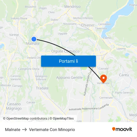 Malnate to Vertemate Con Minoprio map