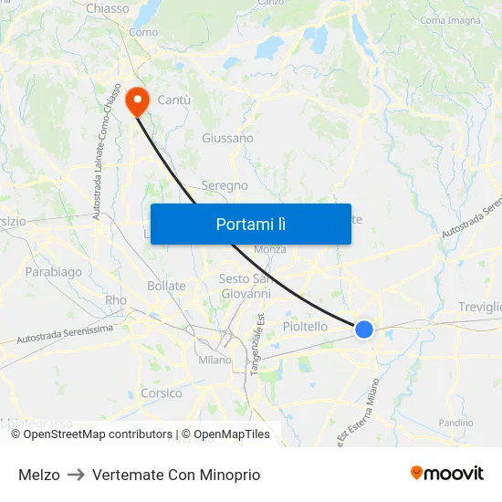 Melzo to Vertemate Con Minoprio map