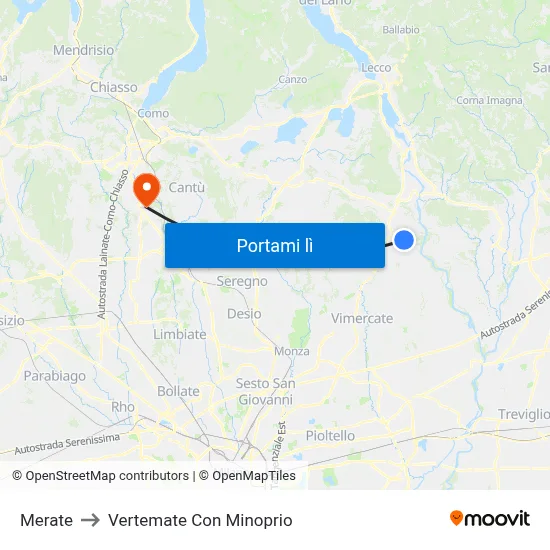 Merate to Vertemate Con Minoprio map