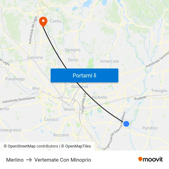 Merlino to Vertemate Con Minoprio map