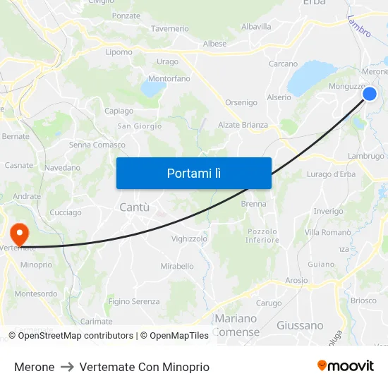 Merone to Vertemate Con Minoprio map