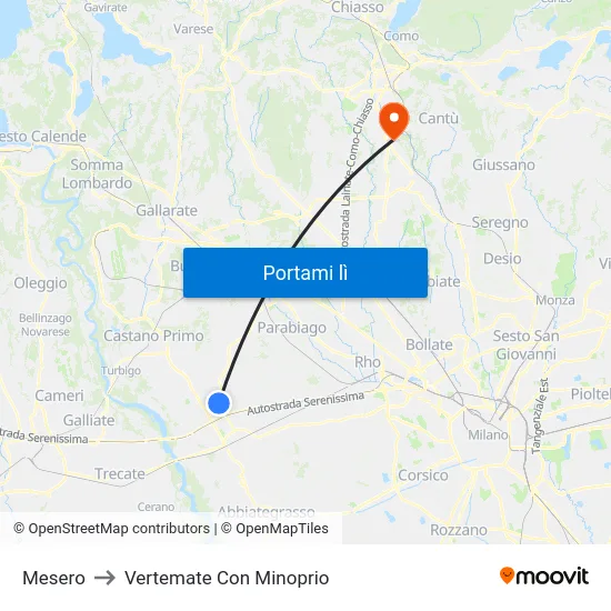 Mesero to Vertemate Con Minoprio map