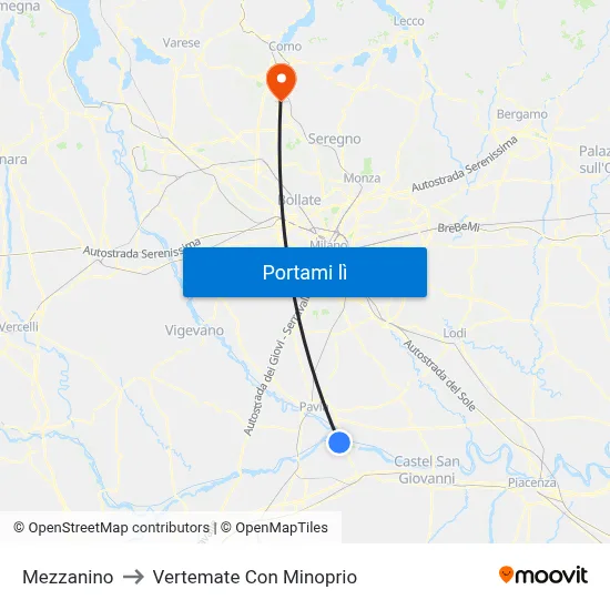 Mezzanino to Vertemate Con Minoprio map