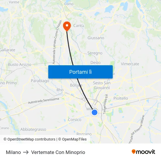 Milano to Vertemate Con Minoprio map