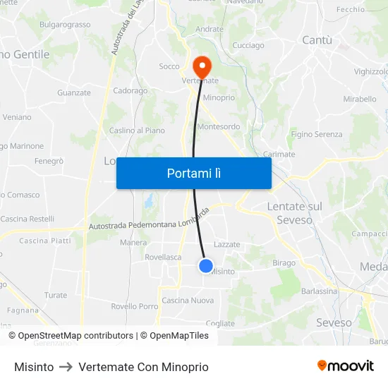 Misinto to Vertemate Con Minoprio map