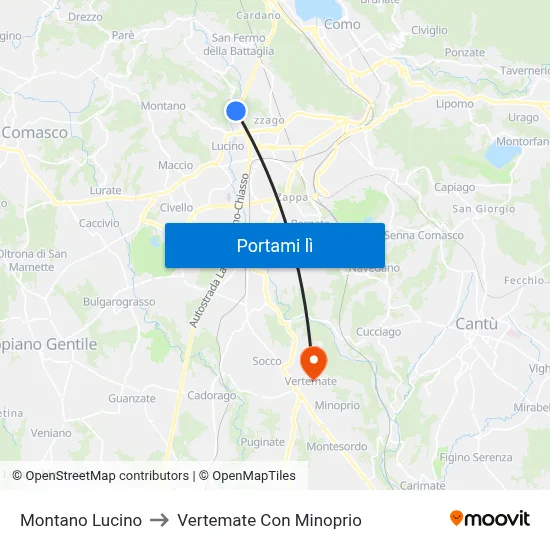 Montano Lucino to Vertemate Con Minoprio map