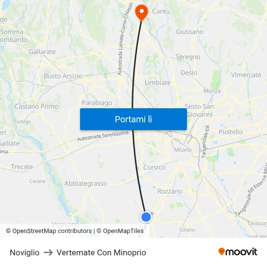 Noviglio to Vertemate Con Minoprio map