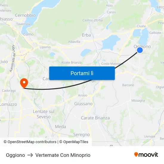 Oggiono to Vertemate Con Minoprio map