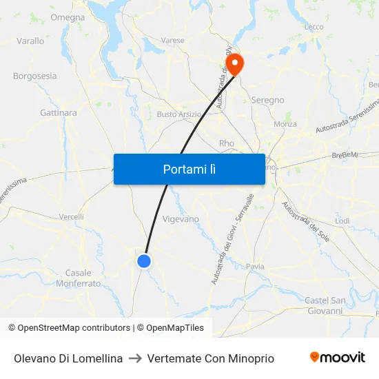 Olevano Di Lomellina to Vertemate Con Minoprio map