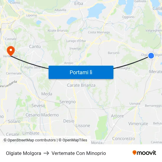 Olgiate Molgora to Vertemate Con Minoprio map
